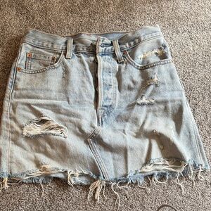 Levi Distressed Light Blue Denim Skirt